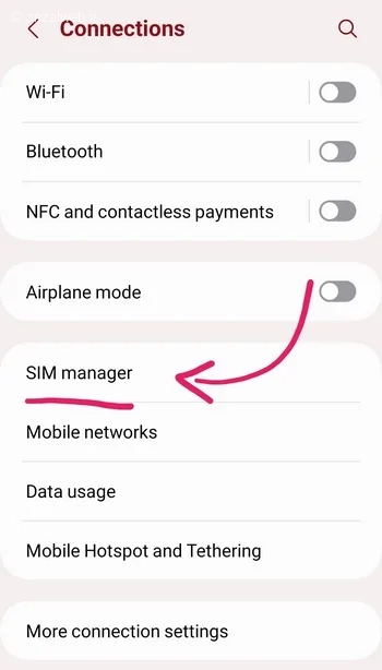 گوشی سامسونگ گزینه SIM card manager (مدیریت سیم کارت&zwnj; ها)