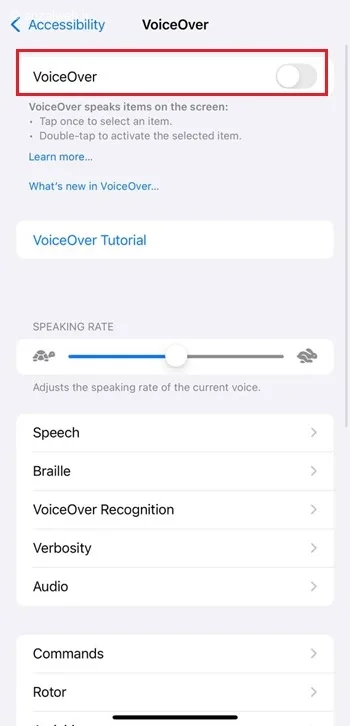 حل مشکل کار نکردن دوربین آیفون با غیرفعالسازی Voiceover