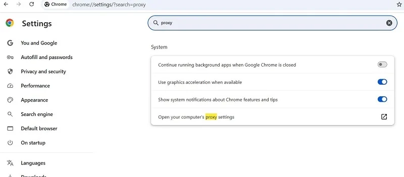 گزینه Open your computer's&nbsp;proxy settings