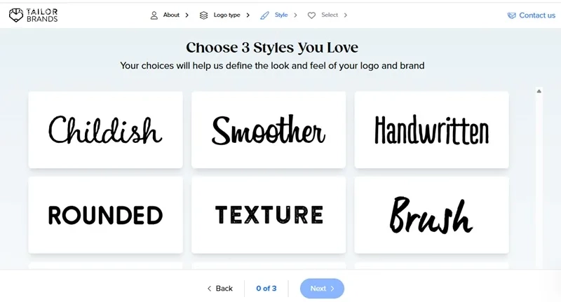 تعیین استایل در ساخت لوگو با هوش مصنوعی Tailor brand