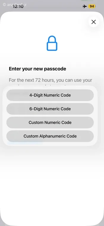 گزینه های Passcode Options