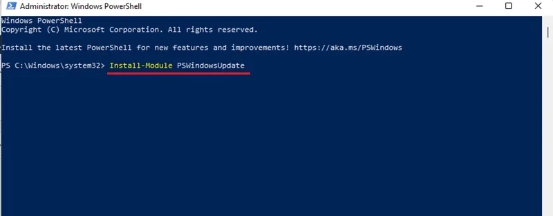 نصب ماژول در powershell برای حذف آپدیت در ویندوز 11
