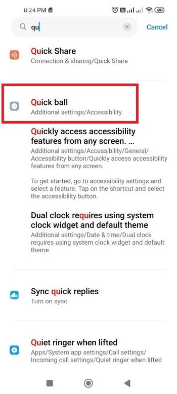 Quick Ball شیائومی جایگزین دکمه پاور اندروید