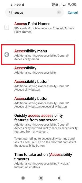 Accessibility Menu شیائومی