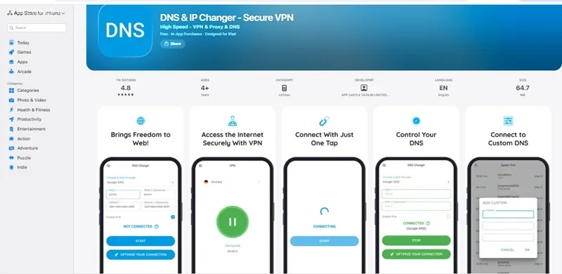 برنامه تغییر DNS آیفون DNS-IP Changer &ndash; Secure VPN