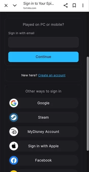 آموزش ساخت اکانت در فورتنایت موبایل