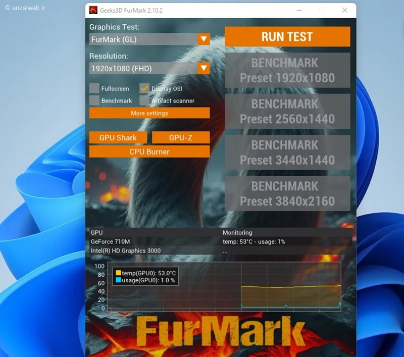 نرم افزار تست فن کارت گرافیک FurMark