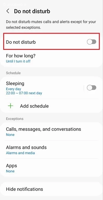 رفع مشکل قطع شدن صدای گوشی سامسونگ با بررسی تنظیمات do not disturb