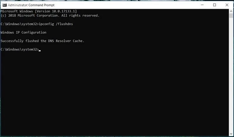 اجرا دستور ipconfig /flushdns