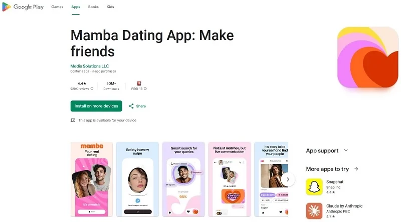 برنامه Mamba، زیبا، سبک و سریع برای دوست یابی در اطراف رایگان