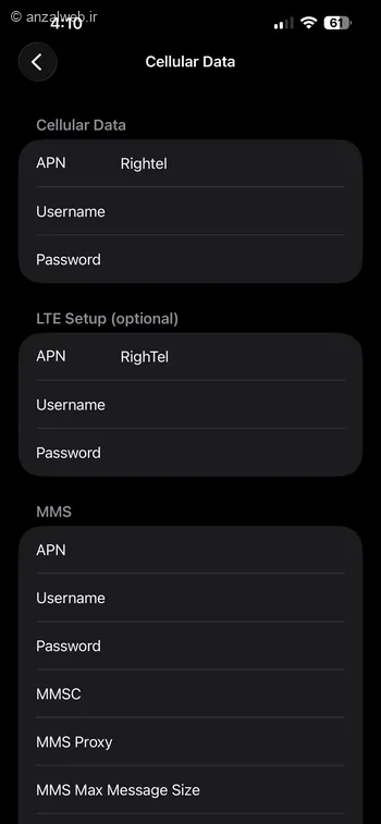 صفحه تنظیمات APN