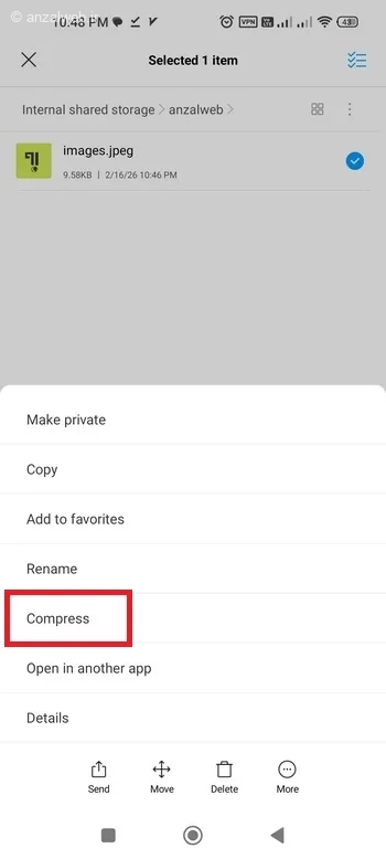 گزینه Compress 