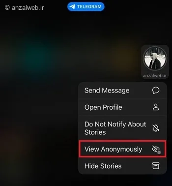 حالت ناشناس یا Anonymous دیدن استوری تلگرام