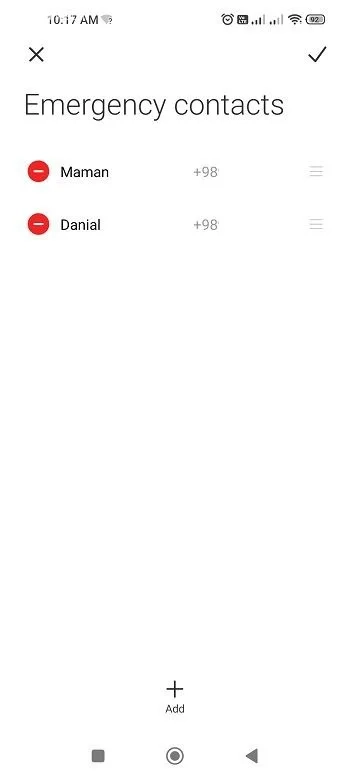 ویرایش مخاطبین اضطراری