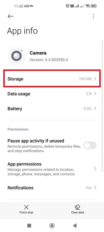 بخش Storage دوربین