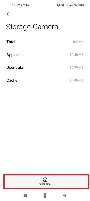 گزینه Clear Data و سپس گزینه دوربین شیائومی