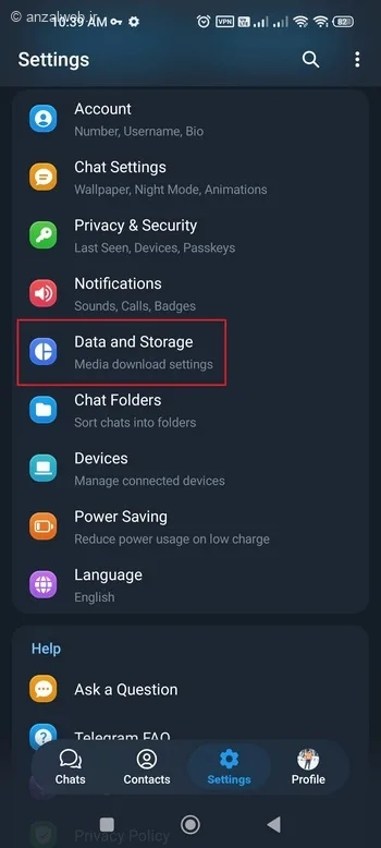 تنظیمات ذخیره&zwnj;سازی و مصرف دیتا (Storage and Data Usage)
