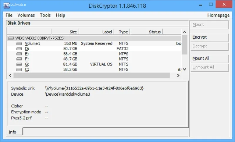 برنامه گذاشتن پسورد روی فلش DiskCryptor 