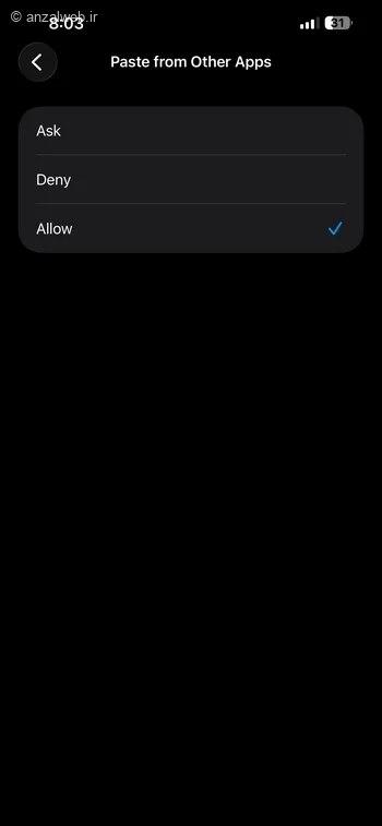 گزینه Allow برنامه