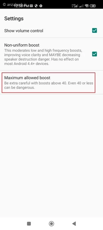 گزینه Maximum allowed boost