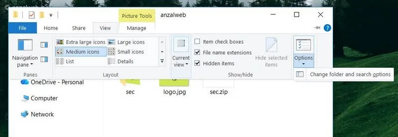 گزینه Change Folder and search options