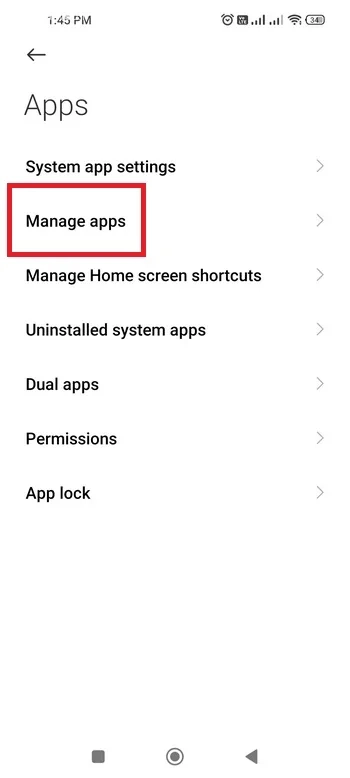 گزینه Manage Apps