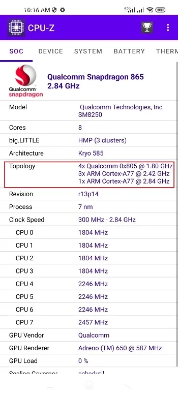 تشخیص نوع پردازنده گوشی Arm و.. با استفاده از برنامه CPU-Z&nbsp;