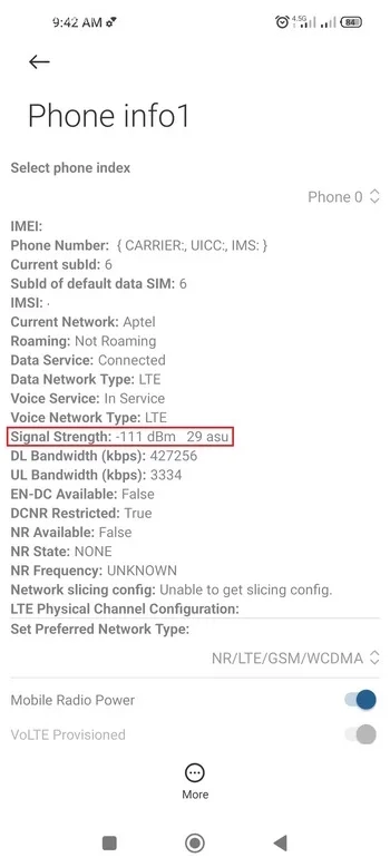 نمایش Signal Strength 