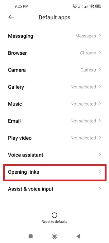 گزینه Opening links