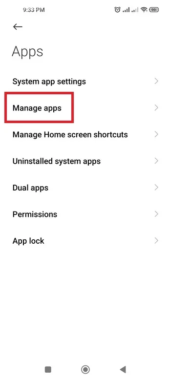 گزینه Manage Apps