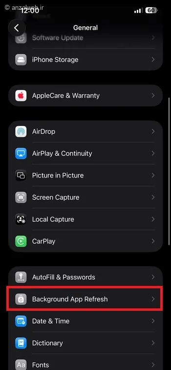 گزینه Background App Refresh