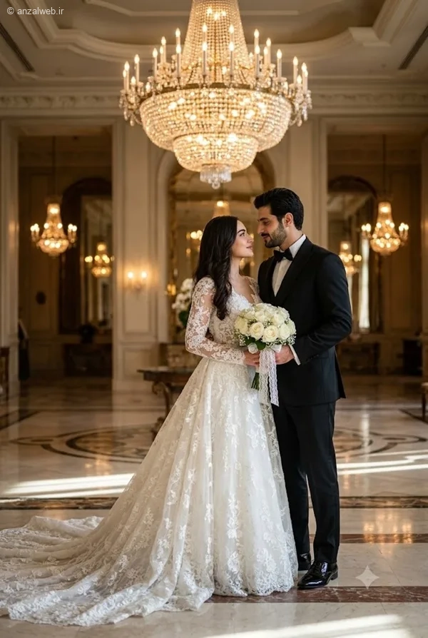 پرامپت ساخت عکس عروسی کلاسیک و لوکس در تالار