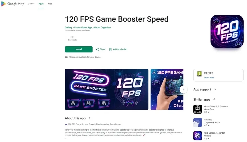 اپ&nbsp;120 FPS Game Booster Speed