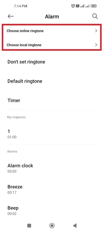 گزینه Choose local ringtone