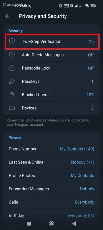 گزینه Two-Step Verification