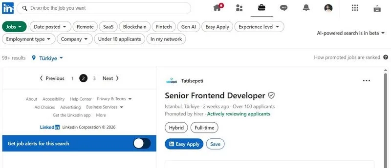 بخش Jobs لینکدین