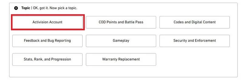 گزینه اول Activision Account
