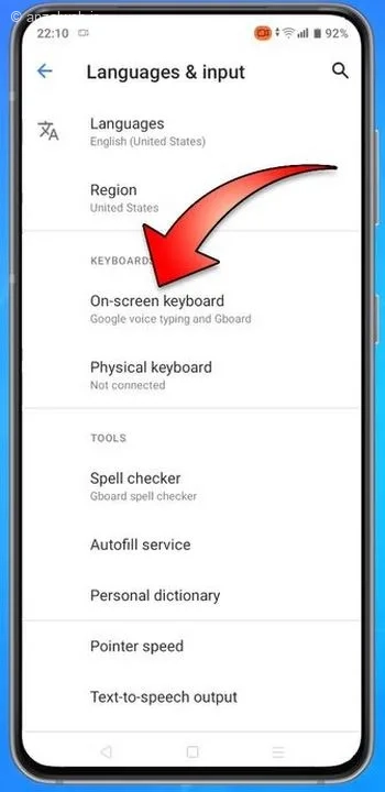 گزینه On-screen keyboard
