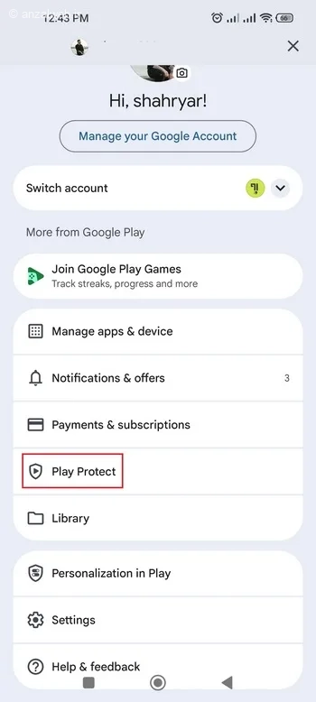 گزینه Play Protect