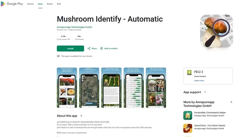 برنامه شناسایی قارچ و نقشه Mushroom Identify