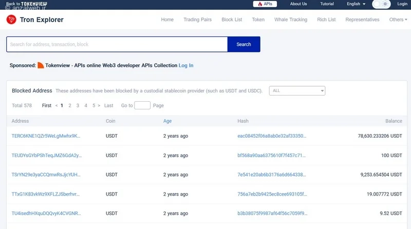 سرویس بررسی کیف پول شکبه ترون Tokenview TRX
