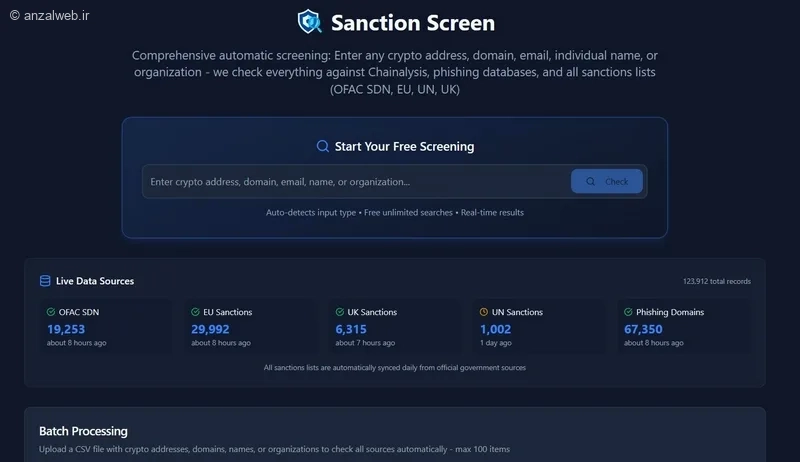 سرویس بررسی تحریم Sanction Screen