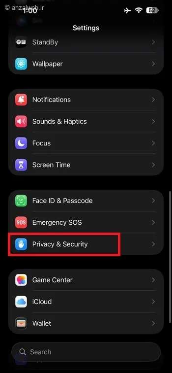 گزینه Privacy & Security
