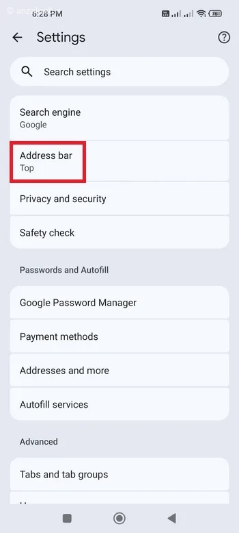 گزینه Address Bar