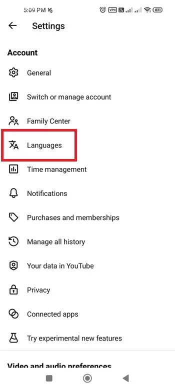 گزینه Languages یا زبان ها