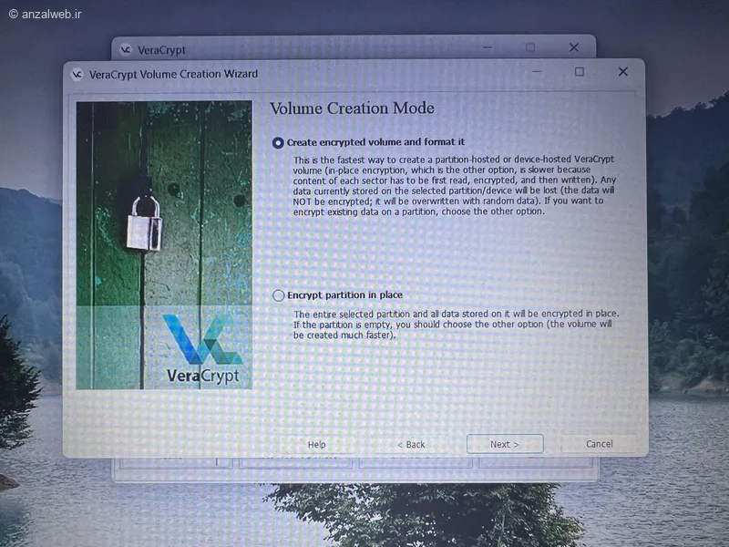 گزینه Create encrypted volume and format it