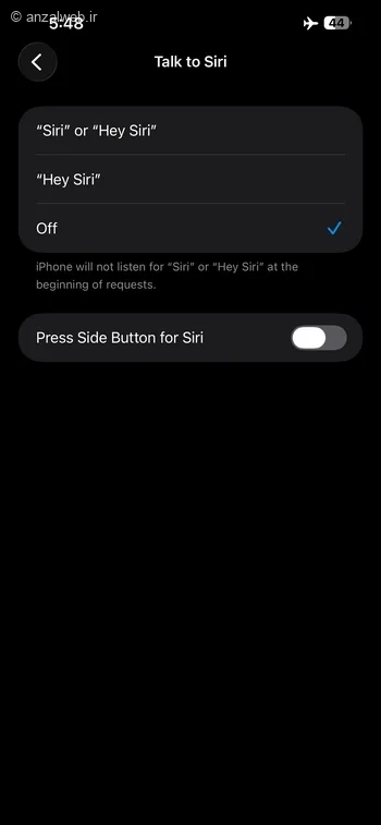 گزینه Talk to siri