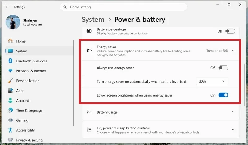 خاموش کردن Energy Saver