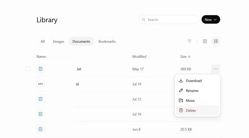 گزینه Delete برای حذف فایل