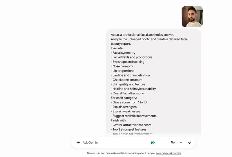 پرامپت آنالیز کامل زیبایی چهره